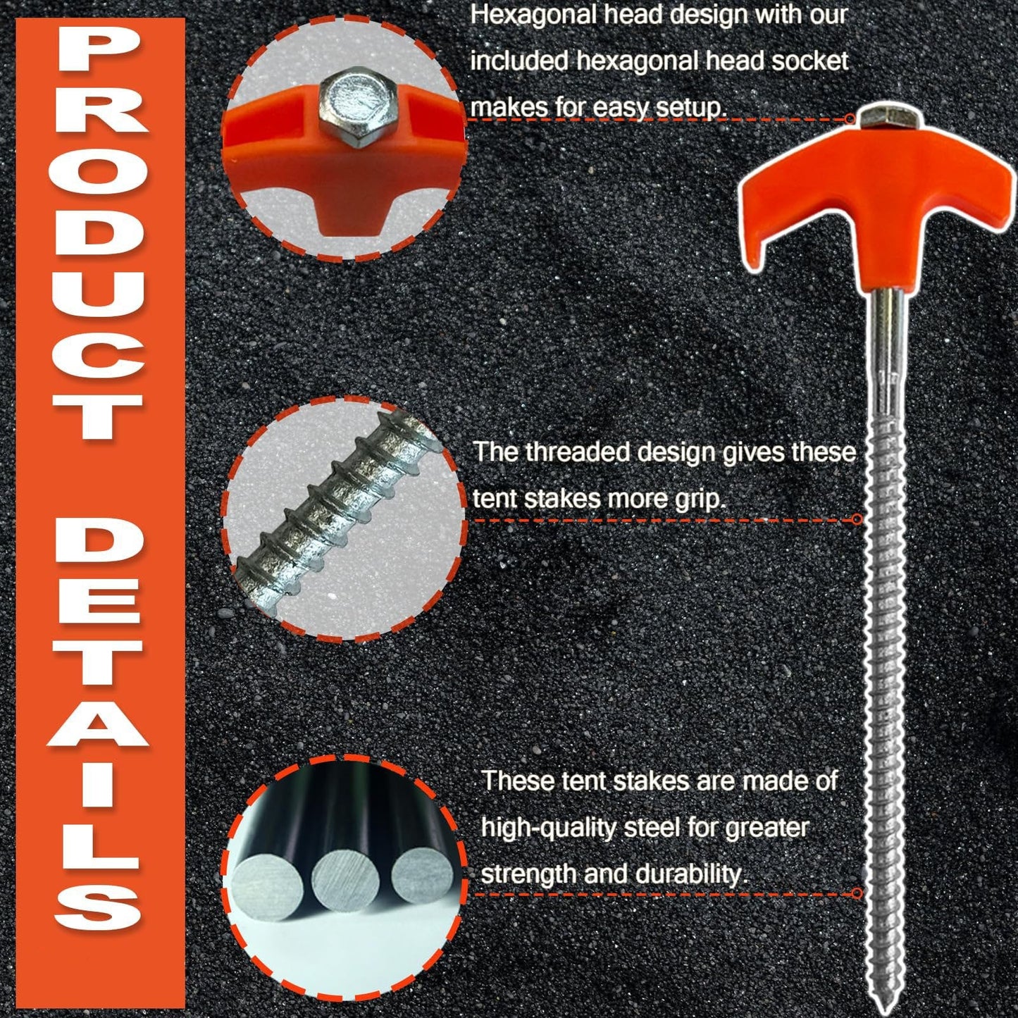 8" Screw in Tent Stakes - Ground Anchors Screw in